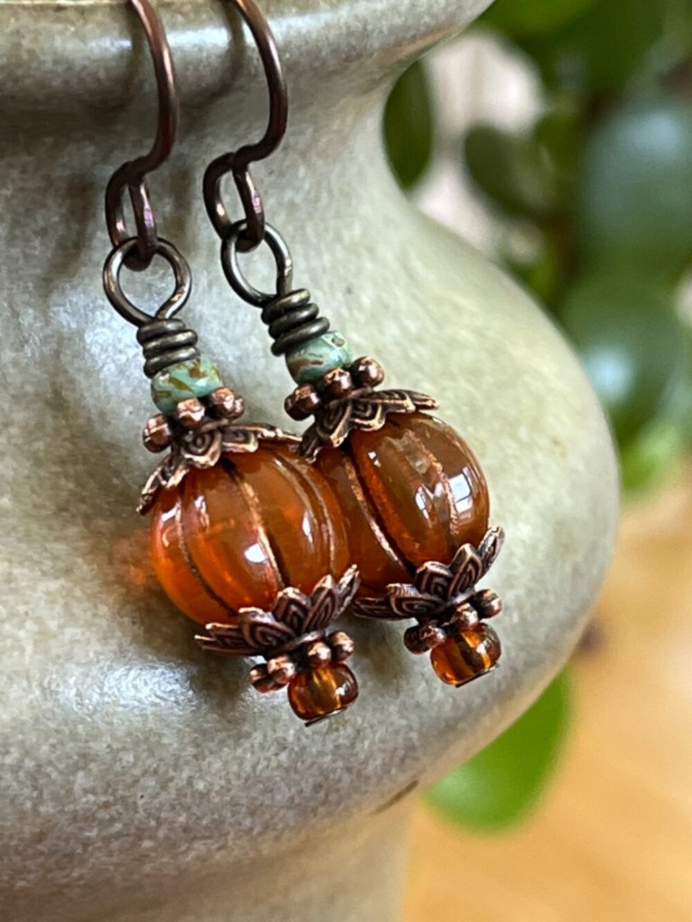 Fall Pumpkin Boho Earrings | Copper Orange Dangle Earrings | Thanksgiving